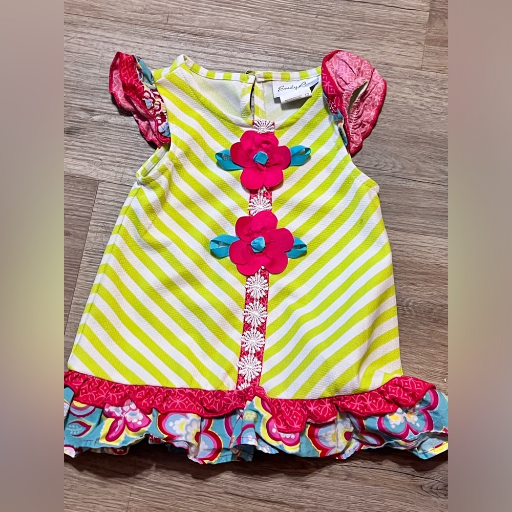Emily Rose Lime Green Pink Floral Ruffle Sleeveless Dress, Size 2T